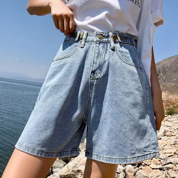 

Real Picture 2020 Spring And Summer High Waist Denim Shorts Women Summer Chic Shorts Wide Leg Loose A-Line