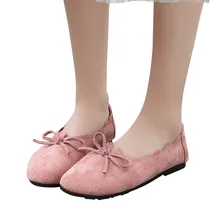 Сезон весна-осень; модные лоферы с бантом и круглым носком; тонкие туфли из замши; мягкая повседневная обувь на плоской подошве; женские плоские туфли для мамы