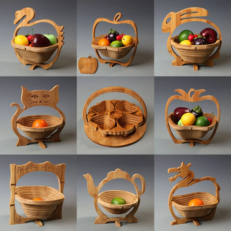 Складная бамбуковая корзина в форме яблока кухонная чаша для фруктов полностью
