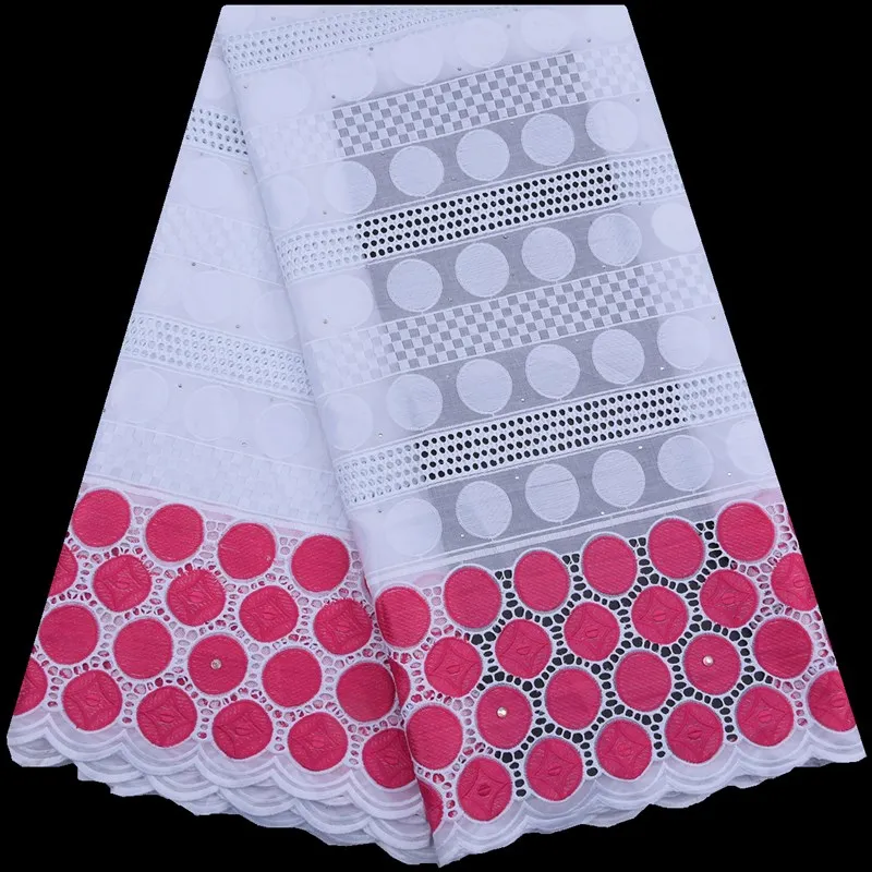 White Rose red Нигерийская швейцарская вуаль кружева в швейцарском стиле высокого качества африканская швейцарская хлопковая кружевная ткань с камнями для шитья платья F1760 - Цвет: White Rose red