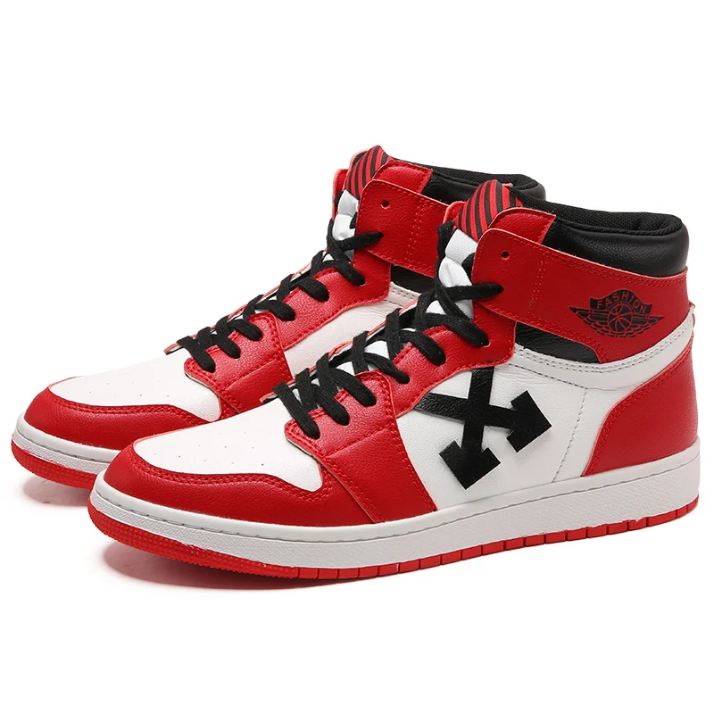 Мужские баскетбольные кроссовки AJ 1 цвета белый красный All-Star JD 1 Forces, спортивные кроссовки из натуральной кожи - Цвет: Белый