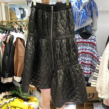 Осенне-зимняя женская модная юбка с высокой талией на молнии спереди, необычная хлопковая юбка из искусственной кожи, универсальная женская уличная юбка