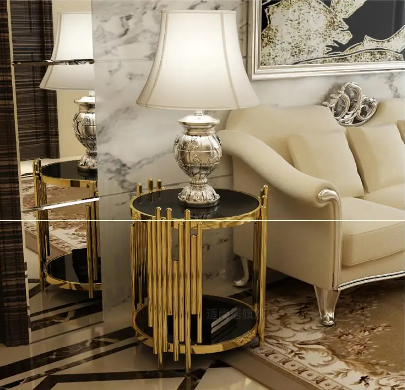 Минималистский свет роскошный золотой угловой диван из нержавеющей стали несколько слоев современного минималистичного закаленного стеклянный Столик Маленький КОФ