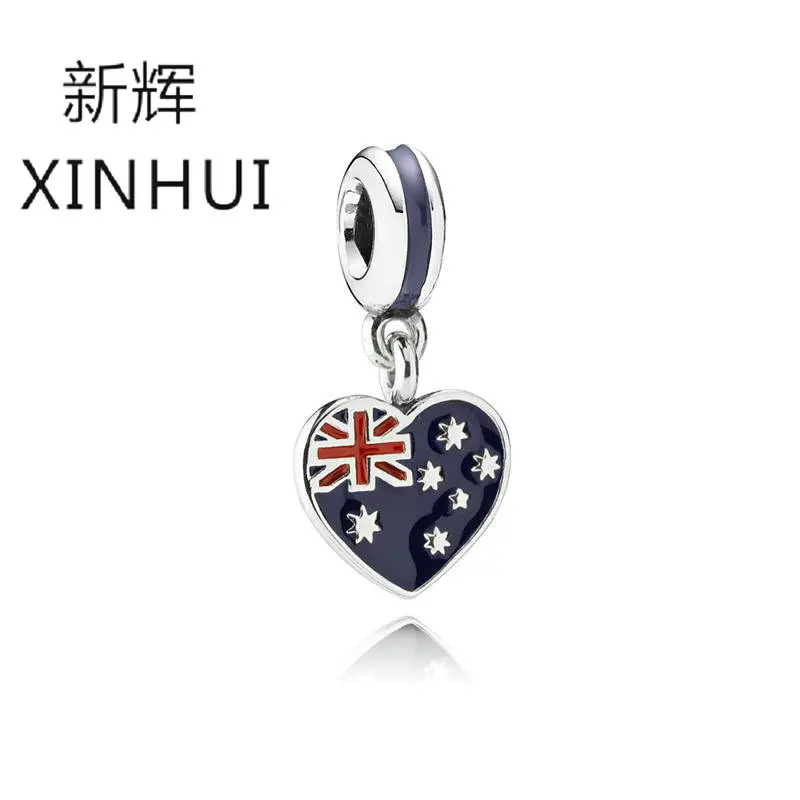 

XIINHUI Beads Australia flag HEART PENDANT CHARM For Women fit pandora Bracelet for women Necklace Original Jewelry Gifts