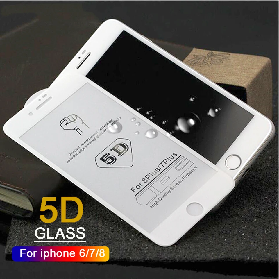 5D стекло для IPhone 6 S 7 8 Защитное Plus защита экрана plus закаленное черного и белого