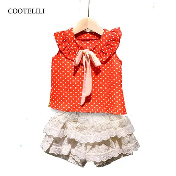 

COOTELILI Kids Girls Summer Clothes Sets Outfits Baby Girl Sleeveless Lace T-shirt + Shorts Tops Children Summer Clothing Sets