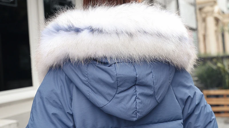 Для женщин зима-осень длинный пуховик меховой воротник с капюшоном Парка на пуху с длинными рукавами для девочек Хлопковое длинное пальто