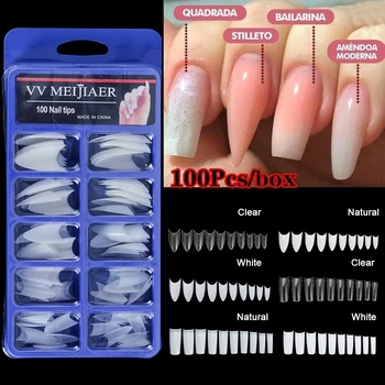 

100pcs False Nails Ballerina French Natural False CoffinNail Art Tips Artificial Fake Nails Half Cover Acrylic Manicure Tools