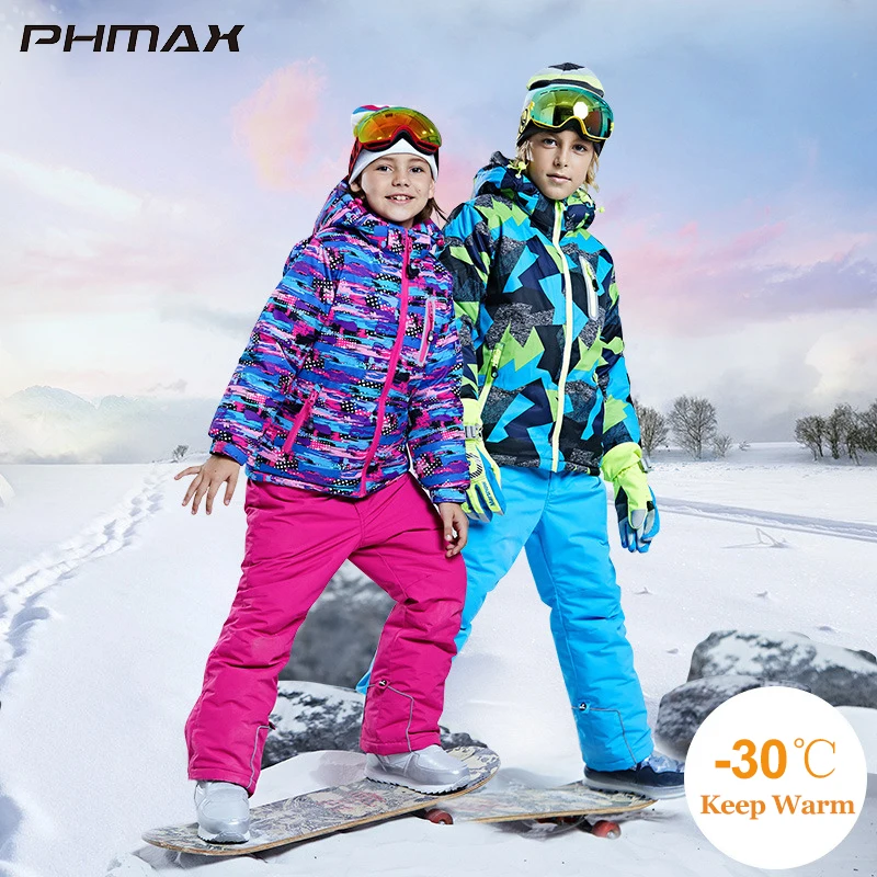 Лыжная куртка PHMAX детский зимний лыжный костюм ветрозащитные теплые штаны для