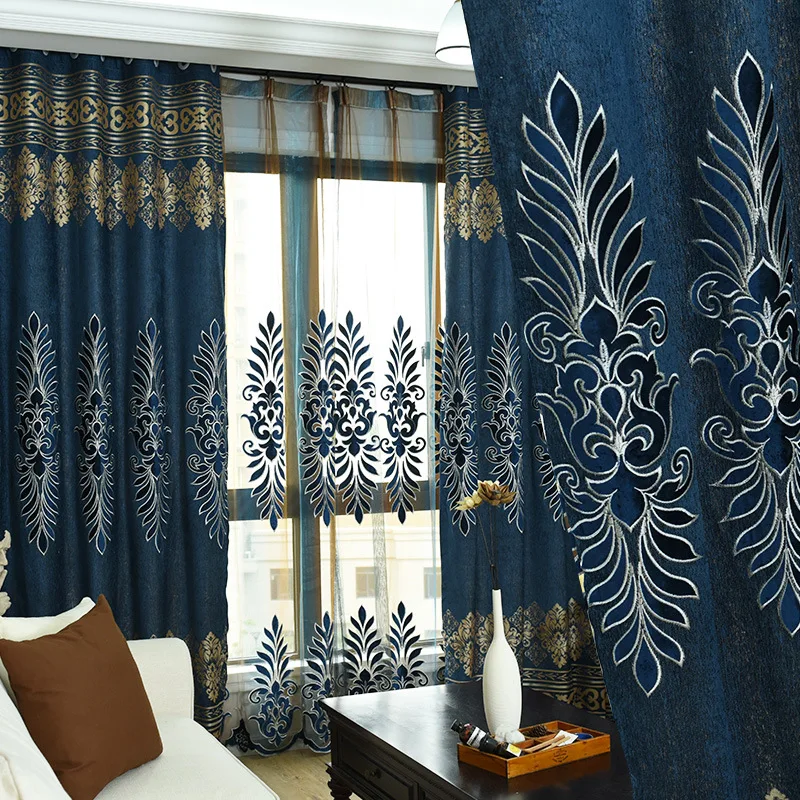 

Boy Chenille Curtain for Living Room Embroidered Curtain Cloth Shading Blue Modern Curtains for Bedroom Exquisite Window Yarn