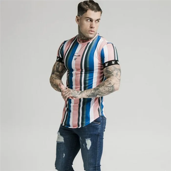 blue stripes Уличная одежда, высокое качество, Мужская футболка, брендовая одежда, лето, новая мода, повседневный дизайн, Мужская футболка, тонкая, с принтом, футболка для мужчин - Цвет: blue stripes