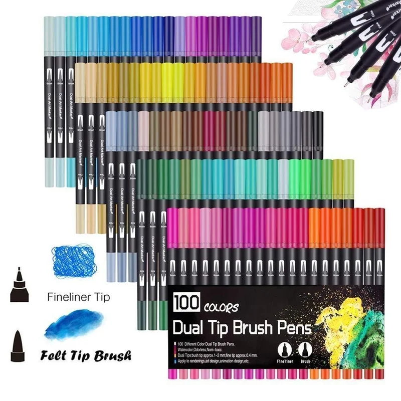 12-18-24-36-48-72-100PCS-Colors-FineLiner-Dual-Tip-Brush-Pens-Drawing-Painting-Watercolor (1)