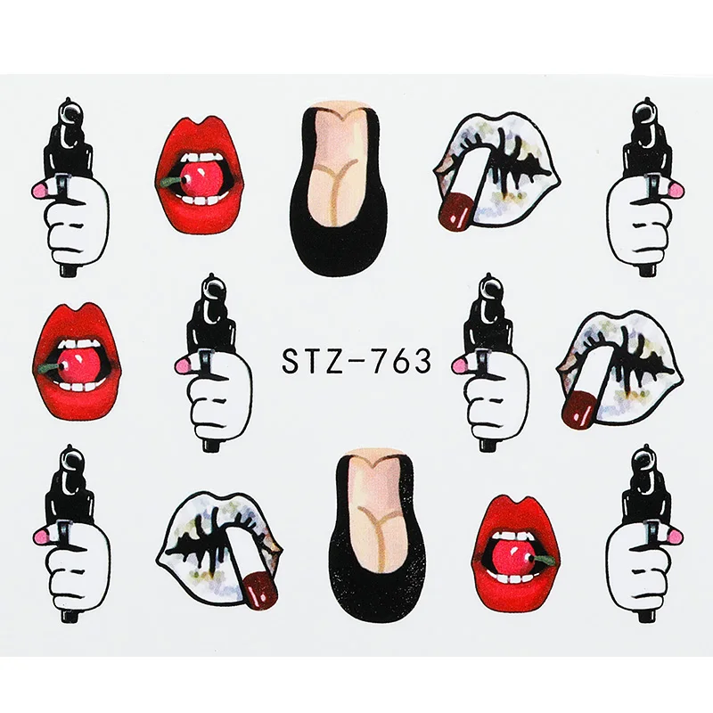 1 шт ВЕСЕЛЫЕ наклейки для ногтей на Хэллоуин с татуировкой для ногтей, страшные наклейки с большими глазами и страшными губами - Цвет: STZ-763