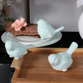

$ Ceramic Cyan Bird Sculpture Cute Little Blue and White Birdie Crafts Desktop Sitter Furnishing Display Birthday/children Gift