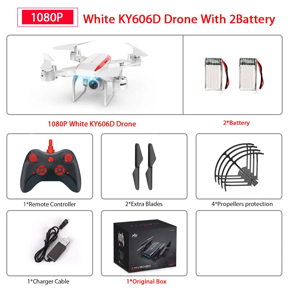 KY606D Дрон с FPV wifi 480P 1080P 4K HD Двойная камера или без камеры Квадрокоптер 20 минут время полета мини Дрон VS SG106 E58 Дрон - Цвет: White 1080P  2B