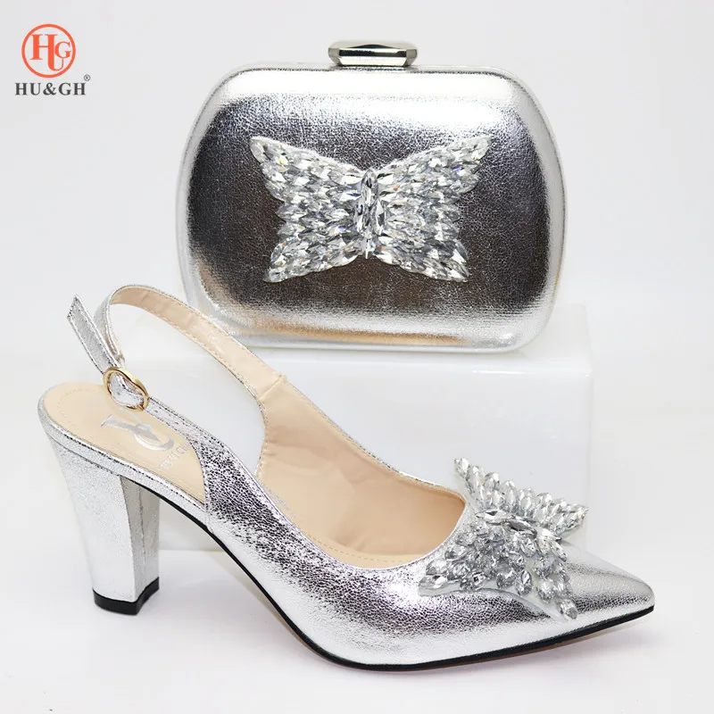 silver shoes and bag for wedding