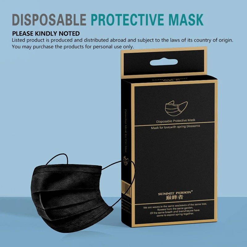 Mascarilla facial desechable antigas, máscara de protección para la boca, antigotas, color negro, 20 unidades