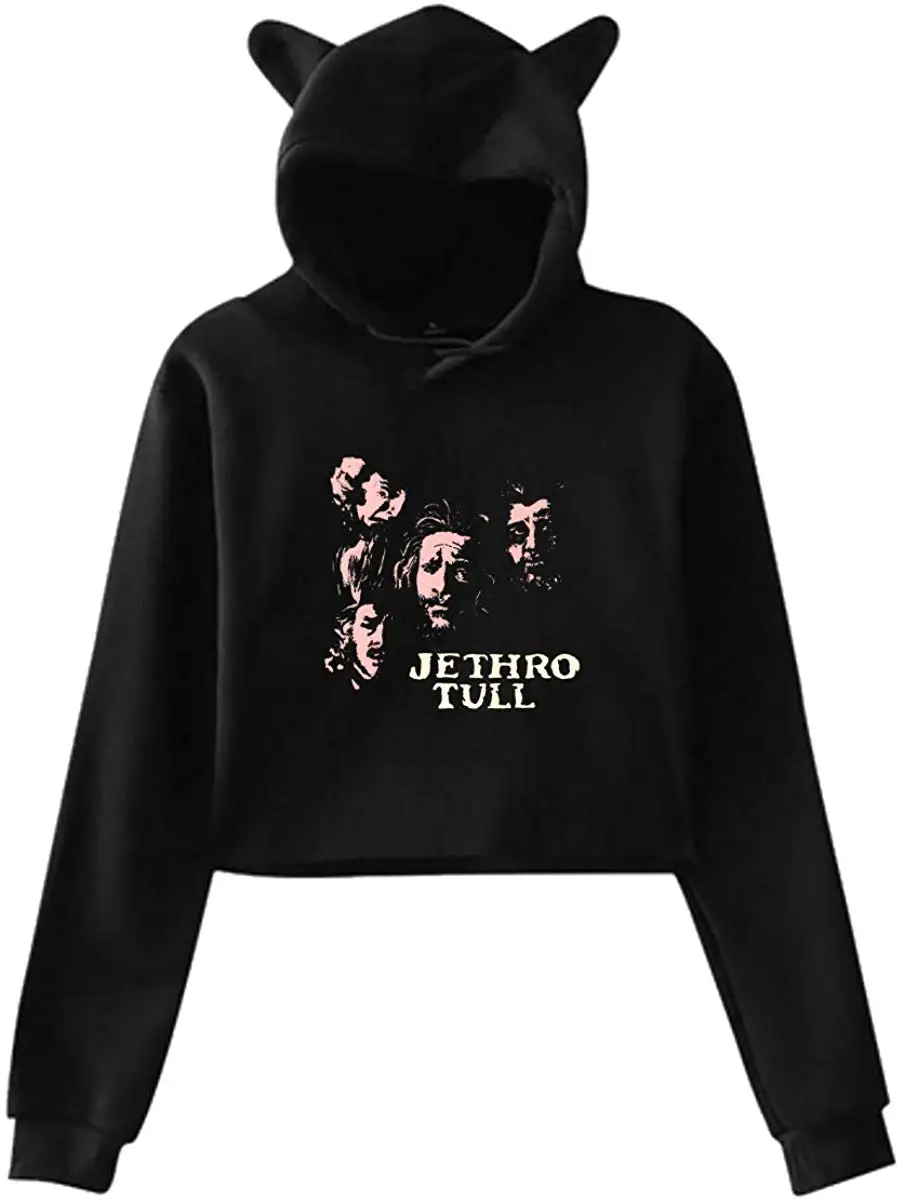 SherryELynch Jethro Tull Woman's Cat Ear Hoodie Sweater Funny Long Sleeve T-Shirt |