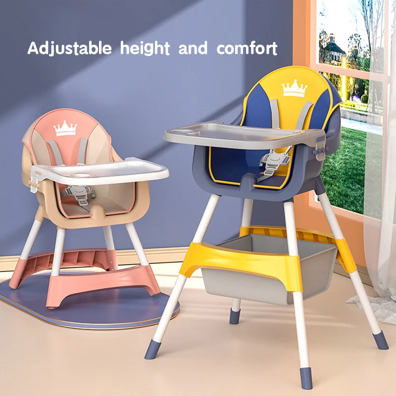 Newborn Baby Feeding High Chair Toddler Folding Dining Table Chair Infant Booster Seat with Storage Basket Height Adjustable
