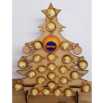 

Handmade Wooden Christmas Advent Calendar Hollow Out Countdown Christmas Tree Elk Chocolate Stand Holder Home Decor 1PC