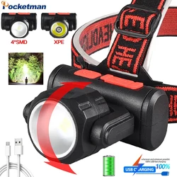 Projecteur de grande puissance 2 en 1, rechargeable par USB, Double tête, rotatif à 360 °, lampe d'extérieur, pour Camping 