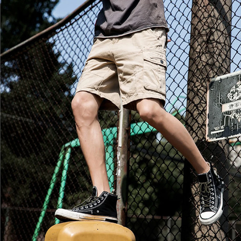 

Summer Solid Color Shorts Male 100% Cotton Mens Cargo Shorts Multi Pocket Gray Homme Casual Male Trousers Streetwear MKD058