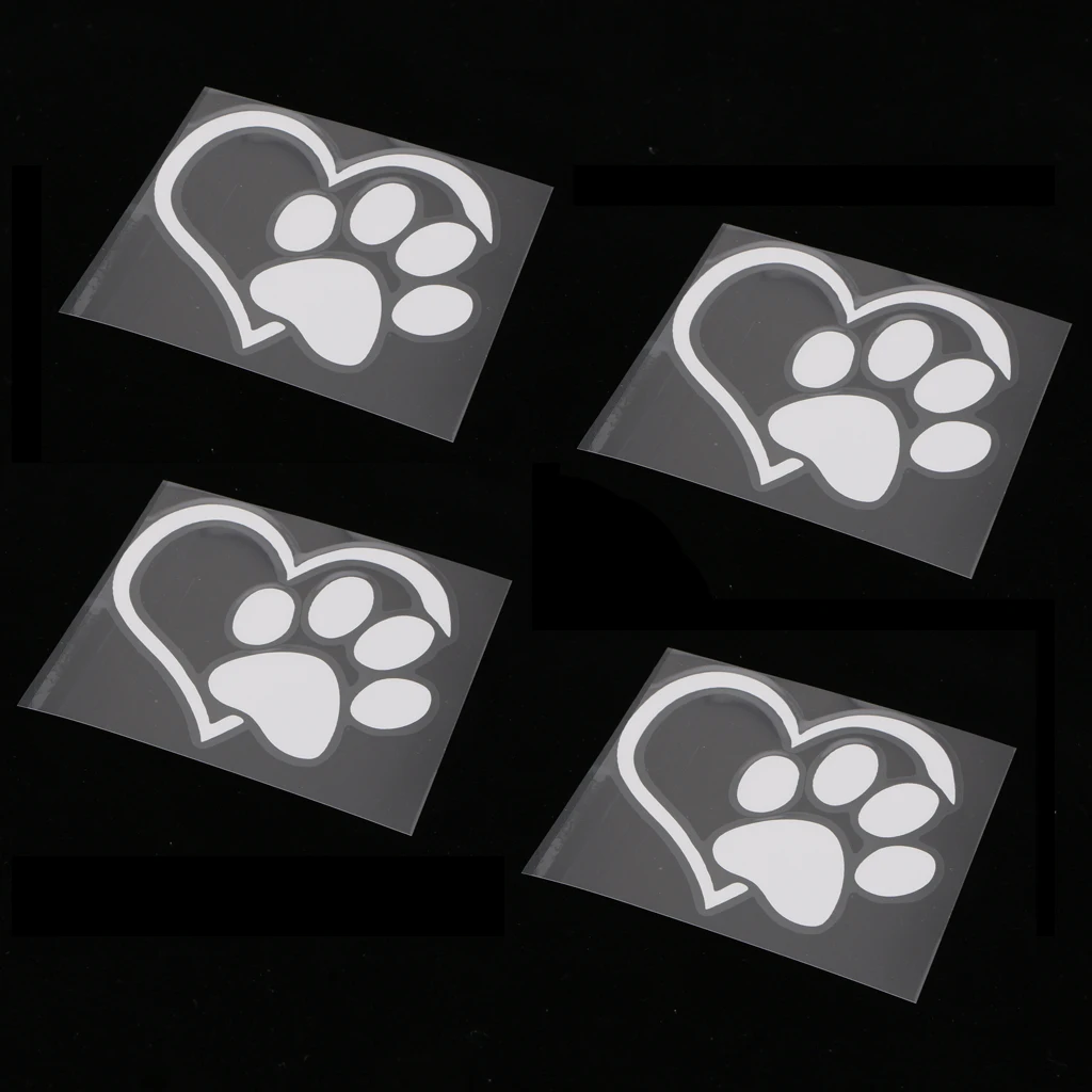 Pet Paw Love Heart Pattern Car Window Stickers Vinyl Cats Dogs Decals 4 Pcs