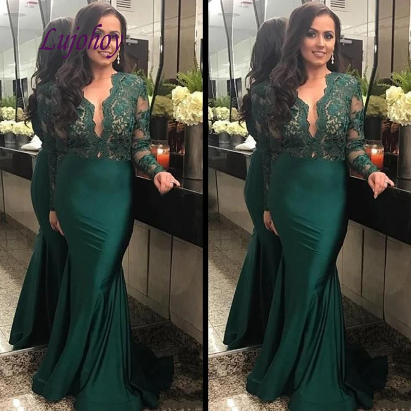 

Long Sleeve Lace Evening Dresses Party Mermaid Plus Size Women Ladies Sexy Prom Formal Evening Gowns Dresses