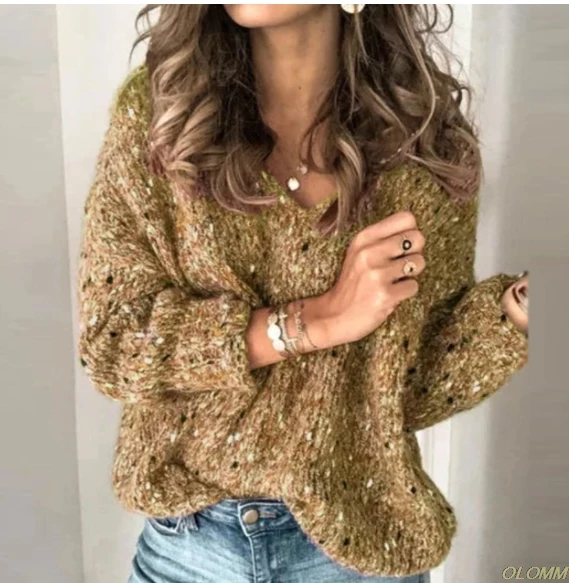 

Women Casual Knitted V-neck Sweaters 2XL Winter Autumn Long Sleeve Pullovers 2020 Fashion Loose Tops Jumper Female dropshipping