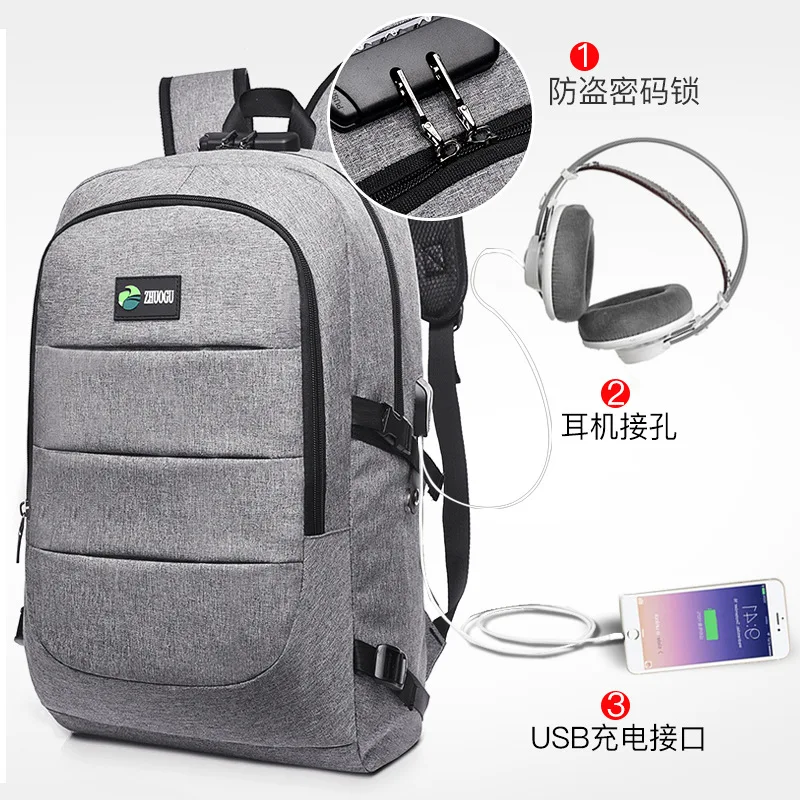 

Men Canvas Dacron Backpack Password Lock Anti-theft Backpack Business Computer Large Women's Smart USB Interface