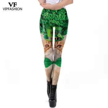 

VIP FASHION New Arrival design St Patrick's day CosPlay Lucky Clover Cat Cartoon Printed leggins Workout Fitness Women Pants