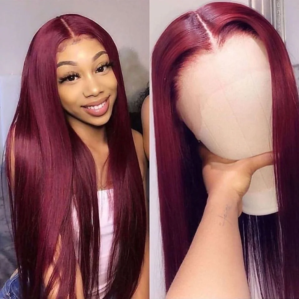 1b/99j Colored Human Hair Wigs Straight Transparent Lace Wigs 1626 Inch 13x4 Lace Front Wig For