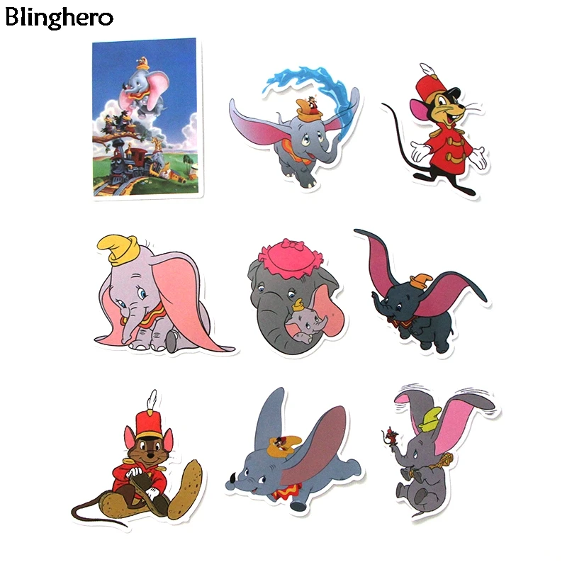 10 компл./лот Blinghero мультфильм Дамбо наклейки 20 шт./компл. милые наклейки с изображением слонов автомобилей велосипедов, наклейки на ногти, канцелярских товаров BH0118