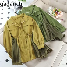 Gagarich короткое Свободное пальто с длинными рукавами, простая элегантная рубашка с краем листьев лотоса, ветровка, Женские повседневные топы