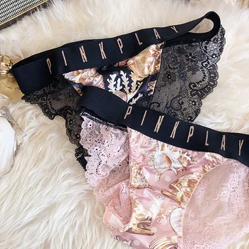 

Printed letter edge lace underwear seamless low-rise briefs sexy perspective hot and comfortable panties bottom women underpants