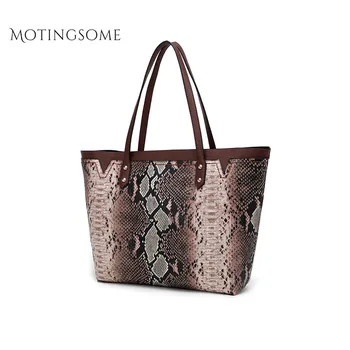 

Women Composite Bag Serpentine Print Panelled Shopper Bag Snake Skin Leather Shoulder Fashion Bags Ladies Luxury Bags 2019 New