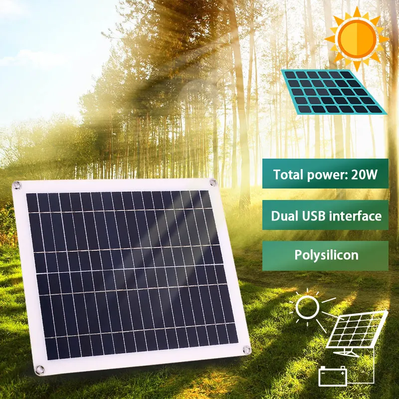 

20W Solar Panel System PWM Alligator Clip Travel DIY Multifunctional Inverters Charging DC Line Solar Panel Charger