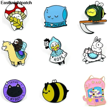 

12pcs/lot E1967 Kawaii Cat Animals Bee Alpaca Badges Brooch for Clothes Backpack Fashion Decoration Pins Accessory