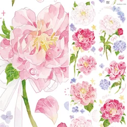 Bande de papier washi fleur, pivoine herbeuse, pour scrapbooking, Journal, carnet 