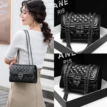 

Black Shoulder Crossbody Bags Luxury Handbag Women Bags Designer Leather PU Chain Square Flap Cellphone PursesLady Messenger Bag