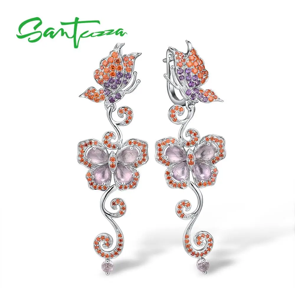 Женские серебряные серьги SANTUZZA из чистого серебра 925 пробы с цветным камнем и