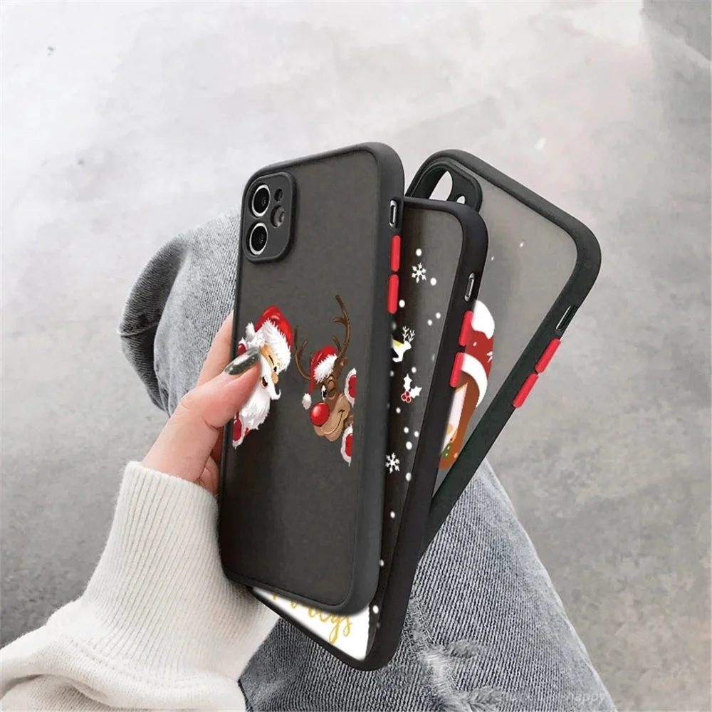 USLION Cute Christmas Santa Claus Elk Phone Case For iphone 11 12 13 Pro Max Mini XR Xs Max 7 8 Plus Hard PC Protection Cover iphone 13 phone case