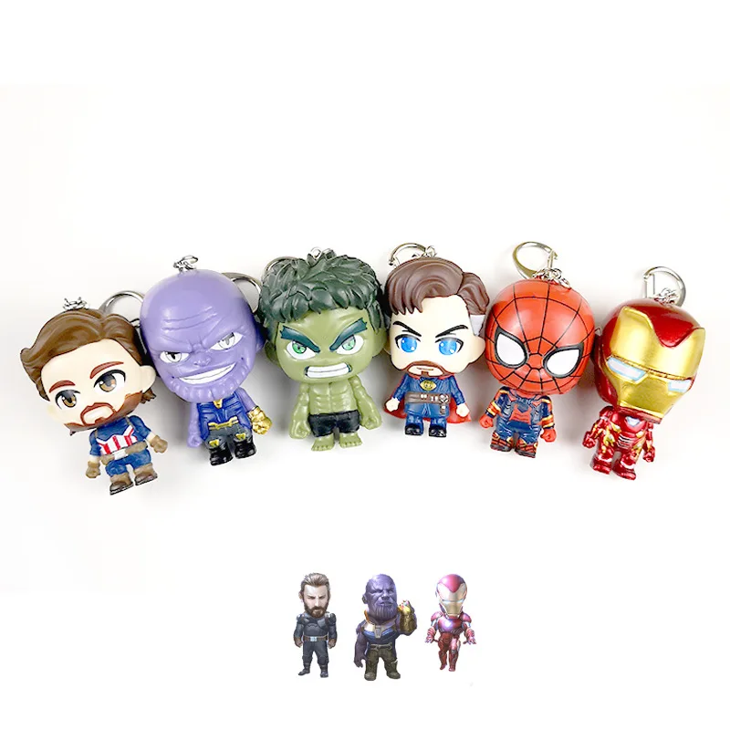 

12pcs Avengers 3D Figure Keychain Captain American Spider Iron Man Thor Thanos Hulk Key Chain Keyring Hanging Buckle Jewelry