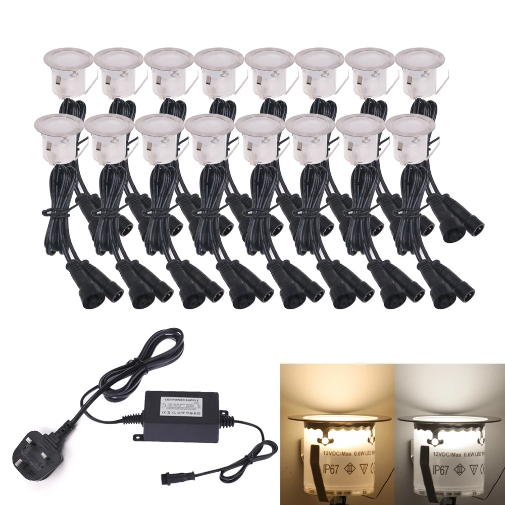 16pc LED Deck Light 12V DC Underground Light Garden Landscape Lamp Warm White/Natural White LED Spotlight Waterproof EU/US/UK/AU