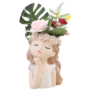 

New Resin Cute Girl Statue Flower Pot Ins Fairy Garden Vase Head Decoration Home Succulents Plants Potted Desktop Bonsai Pots