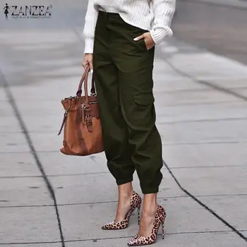 

ZANZEA Women Long Pants 2020 Fashion Ladies Casual Loose Pockets Long Cargo Trousers Cotton Pantalon Femme Streetwear Plus Size