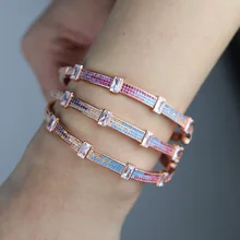 Свадебный широкий браслет, цветной маленький CZ камень, браслет для женщин, счастливый квадратный белый CZ Модный трендовый 60 мм браслет