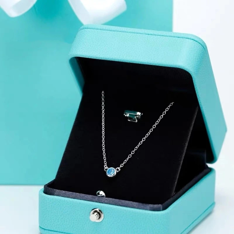 

SHINETUNG S925 sterling silver, stylish panda inlaid with blue zircon necklace, 1: 1 high-end women's jewelry with logo