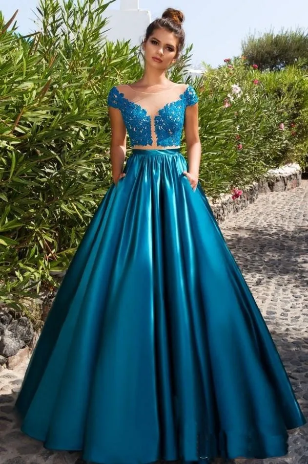 Сексуальное синее платье для выпускного вечера es vestidos de gala вырез лодочка, аппликация с коротким рукавом Иллюзия молния длинное вечернее платье для выпускного вечера