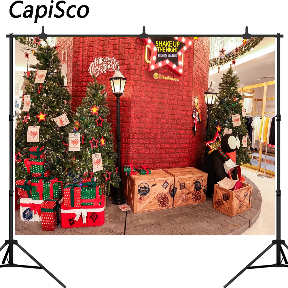 Capisco Merry Christmas Market Decor Trees Shop Photography Backgrounds red birck wall Photographic Backdrops Photo Studio props |